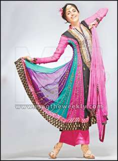 Pakistani Designer Bridal Salwar Kameez Anarkali Black Multi Color 