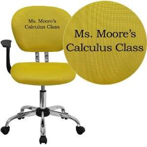  Embroidered Mid Back Yellow Mesh Task Chair with Arms and 