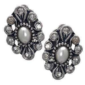  Amalia Silver Pearl Crystal Clip On Earrings Jewelry