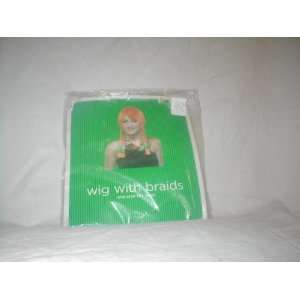    Orange Wig with Braids Tied with Green Ribbons Toys & Games