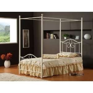   Metal Canopy Bed Full Size with Rails Off White