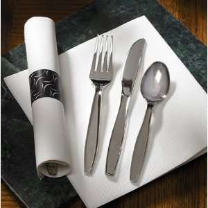  Pre Rolled White FashnPoint Napkins   Metallic Cutlery â 