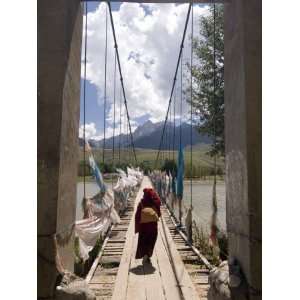  across Footbridge over Yalong River, Ganzi, Sichuan, China Travel 