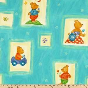  54 Wide Teddys Bear Square Turquoise Fabric By The Yard 