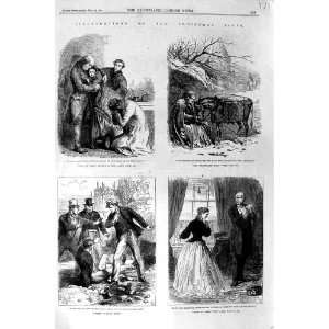    1866 CHRISTMAS TALES TOM DONKEY SNOW GORE OLD PRINT