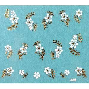   3D nail decals gold leaves and white flower 2012 popular DIY fashion