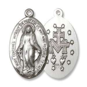Sterling Silver Miraculous Mother of God Mary Medal Pendant With 24 