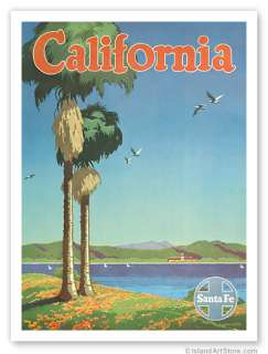Vintage Travel Poster California Santa Fe Railroad Palm  