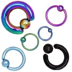 BlueTitanium Anodized over 316L Surgical Steel Captive Bead Ring with 