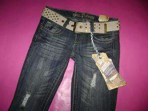 Wallflower Low Destroyed Flap Pkt Boot Cut Jeans w/Belt  