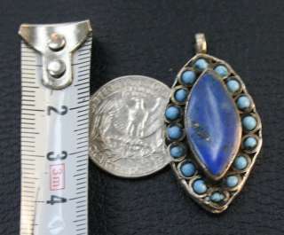 AFGHAN STERLING SILVER LAPIS & TURQUOISE STONE PENDANT.  