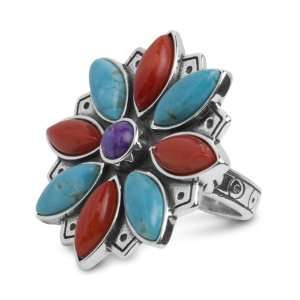   Veronica Benally Sterling Silver Bursts of Color Flower Ring Jewelry