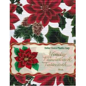 Vinyl Tablecloth with Flannel Back 60 Round Holiday Poinsettia and 