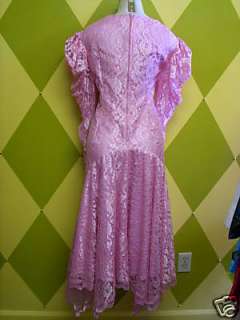 All Pink, All Lace Vintage Party/Prom Dress, Lined  
