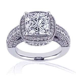 Ct Princess Cut Halo Vintage Antique Heirloom Diamond Engagement Ring 