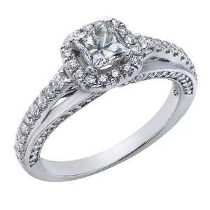  14K White Gold Princess Cut Engagement Ring Vintage Style 