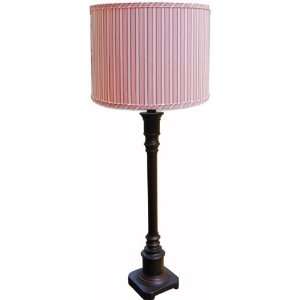  Brown Metal Lamp with Vintage Pink Stripe Shade