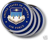 AIR FORCE ACADEMY CHALLENGE COIN WALNUT COASTER SET  