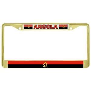  Angola Angolan Flag Gold Tone Metal License Plate Frame 