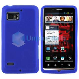 Blue Gel Case Cover+Privacy Film+Car+AC Charger For Motorola Droid 