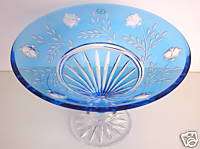 AJKA BLUE CASED CUT CLEAR CRYSTAL COMPOTE CENTERPIECE  