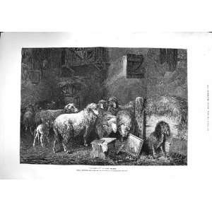  1876 Otto Gebler Farm Barn Sheep Art Painting Dog