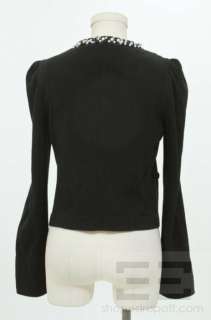 Rebecca Taylor Black Knit Pearl Trim Jacket Size 8  