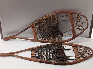 Antique Stitched Raw Hide Old Wood Wooden Primitive Snow Shoes 