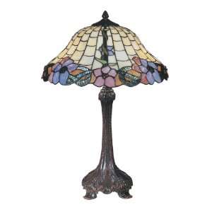   Table Lamp, Antique Bronze and Art Glass Shade