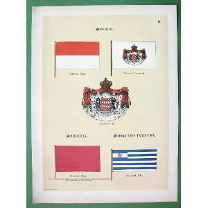   FLAGS of Monaco Morocco & Mosquito Indians   1899 COLOR Litho Antique