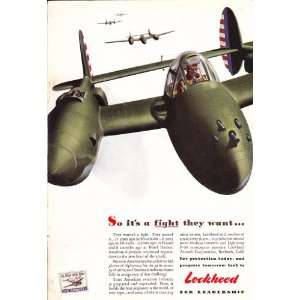  1942 WWII Ad Lockheed Martin P 38 Lightening Its A Fight 