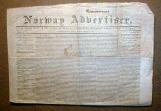 1848 NORWAY VILLAGE Maine NEWSPAPER w TREATY ending THE MEXICAN 