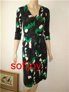 NWT Diane von Furstenberg sz 12 VIKTORIA silk dress green/white/black 