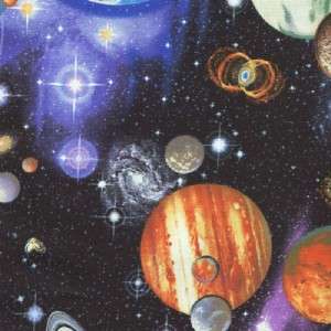 MULTICOLORED PLANETS SOLAR SYSTEM   Cotton Quilt Fabric  