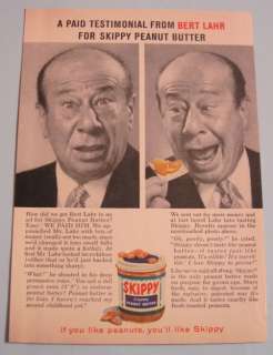 1959 Vintage SKIPPY Peanut Butter BERT LAHR 50s Ad  
