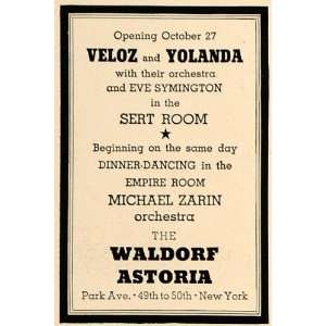  1936 Ad Waldorf Astoria Veloz Yolanda Orchestra Zarin 