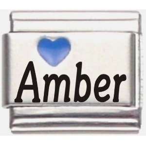  Amber Dark Blue Heart Laser Name Italian Charm Link 