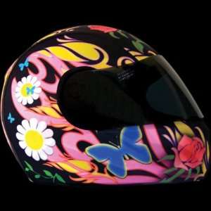 Moto Vation Racing Helmet Street Skinz , Color Black, Style Flower 