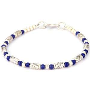  Lapis Lazuli Beaded Bracelet   Sterling Silver Everything 