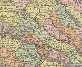 1889 Railroad map of Virginia. Genuine.  