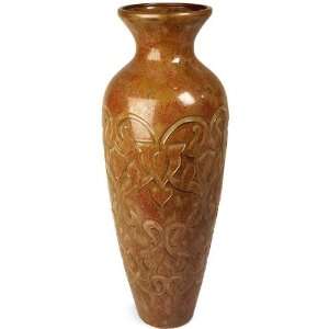  Asian Inspired Ceramic Floor Vase, 32H x 11D, BROWN 