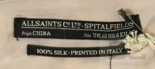 AllSaints Spitalfields Tan Silk Shell Print Ruched One Shoulder Dress 