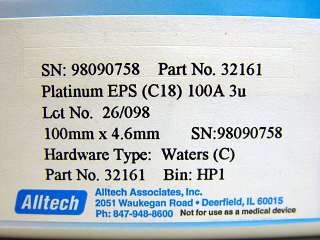 Alltech 32161 HPLC Column Platinum EPS (C18) 100A 3u Waters (C) 100x4 