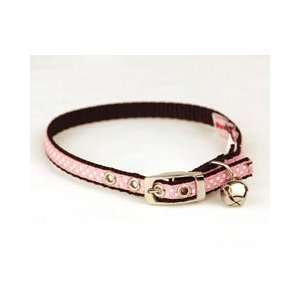  Pink Polka Dot Ribbon Collar with Jingle Bell (Large 