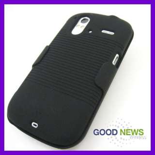 for T Mobile HTC Amaze 4G   Black Rubberized Hard Cover Case + Belt 