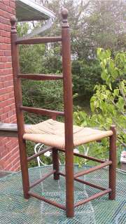 ANTIQUE EARLY CONNECTICUT AMERICAN FINE COUNTRY RUSH SEAT LADDER BACK 