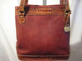 Vtg Brahmin Caramel Brown Leather Croco Trim, Tote, Shoulder bag/Purse 