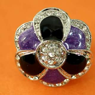 r8418 Size 8 Chic Enamel Tone Amethyst Flower Diamante CZ Ring Fashion 