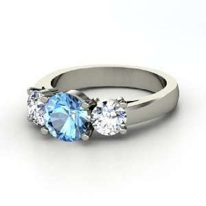  Arpeggio Ring, Round Blue Topaz Platinum Ring with Diamond 