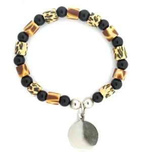 Sterling Silver Bead, Black Onyx Bead and Animal Print Bead Stretch 